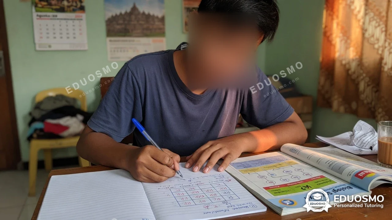 Tutor Eduosmo mendampingi siswa belajar biologi di Bandung