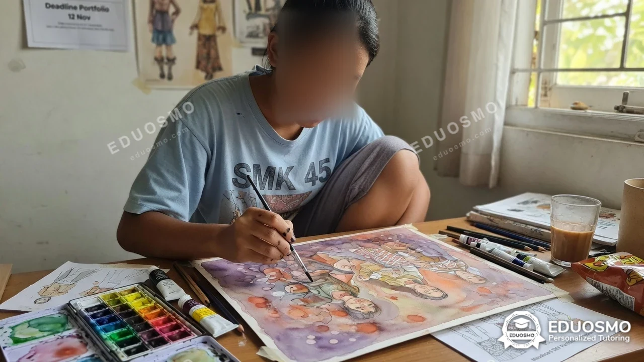Tutor Eduosmo mendampingi siswa belajar melukis di Bandung