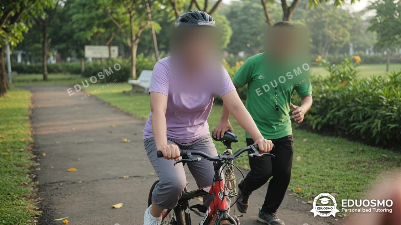 Tutor Eduosmo mendampingi siswa belajar sepeda di Bandung